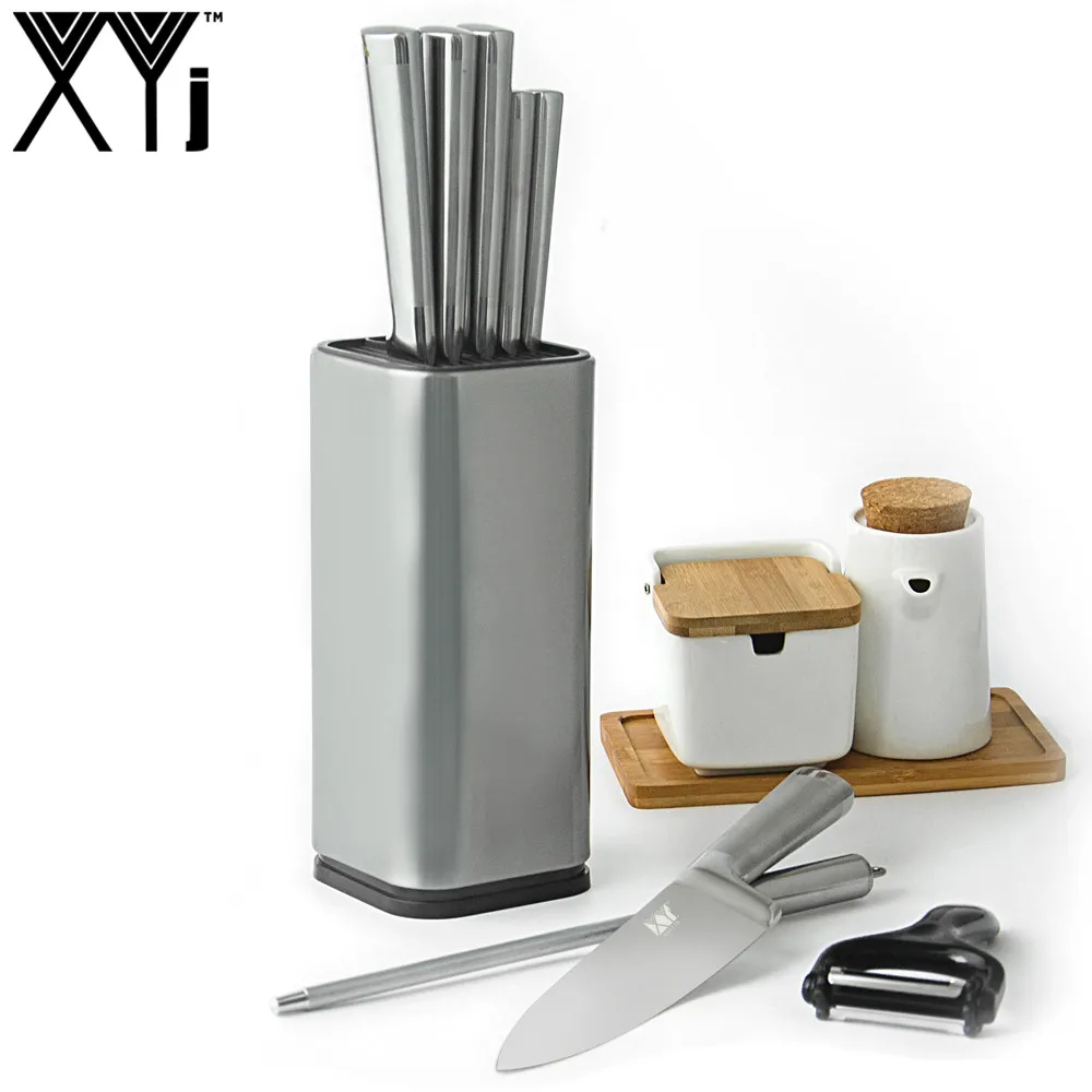

XYj Multifunction 8" inch Knife Stand Block For Kitchen Knives Cooking Tool Holder High Quality Stainless Steel+PP Knife Holder