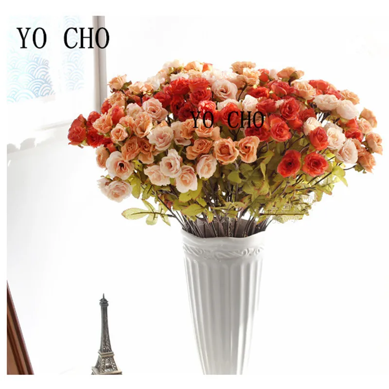

YO CHO 48 heads/bouquet roses flores artificial flowers high quality artificial silk Flower for wedding party home decoration