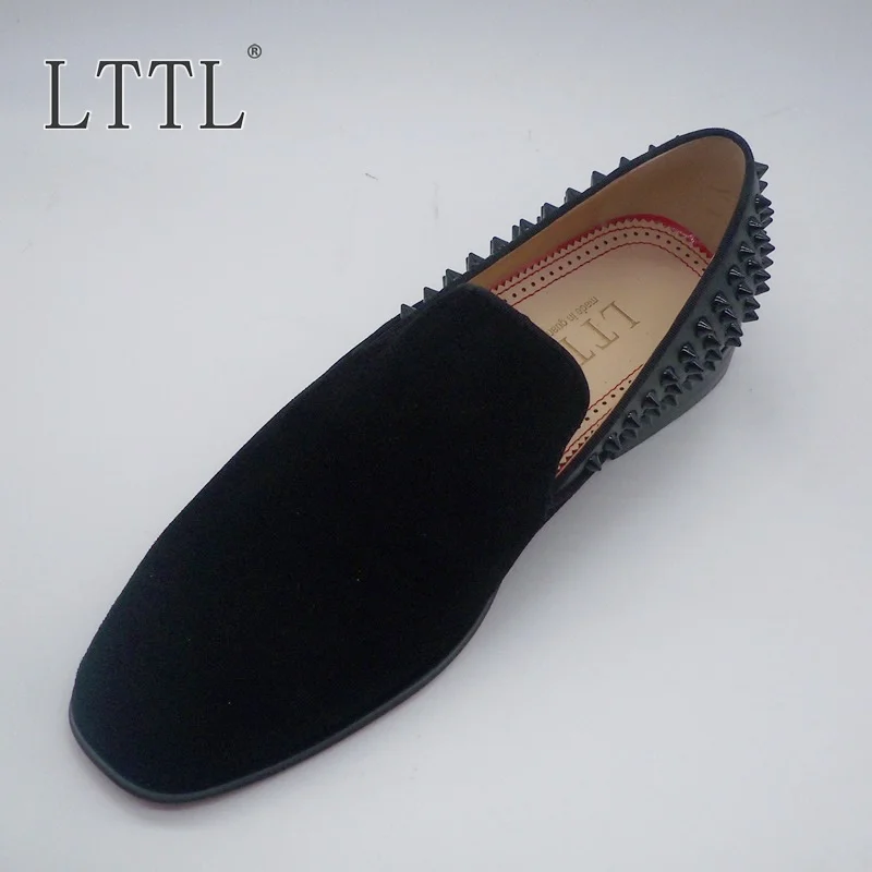 LTTL/черные мужские лоферы; высококачественные мужские туфли с шипами; повседневная обувь на плоской подошве; мужские слипоны ручной работы; большие размеры