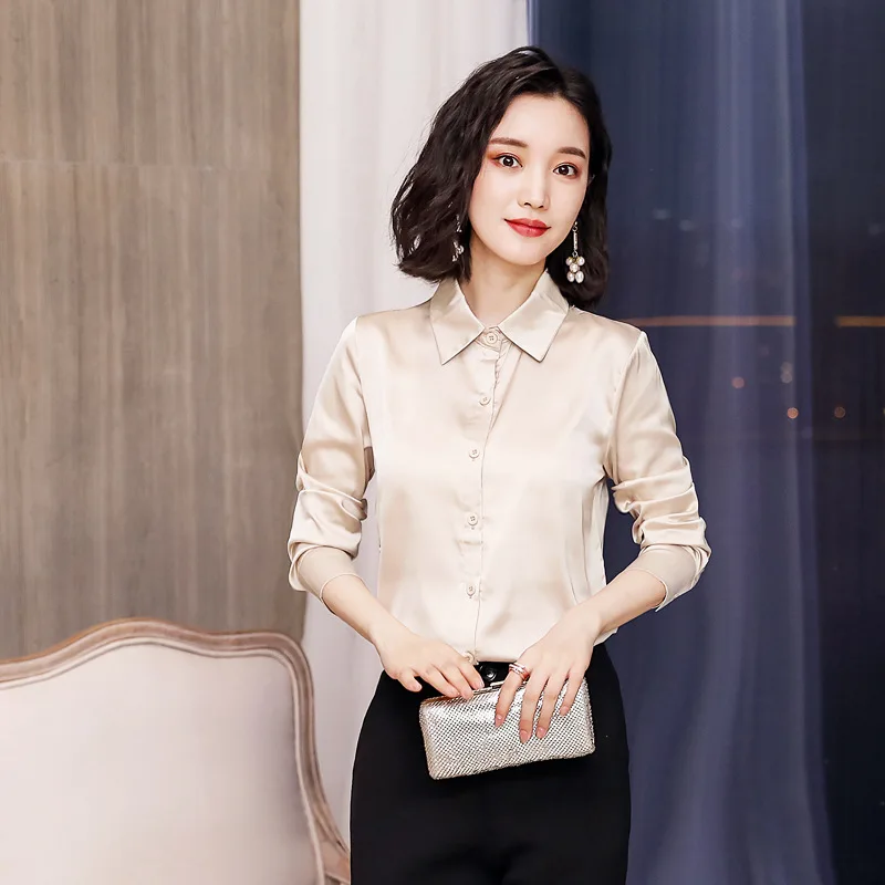 Nagodo офисные женские рубашки Корейская шелковая атласная блузка ...
