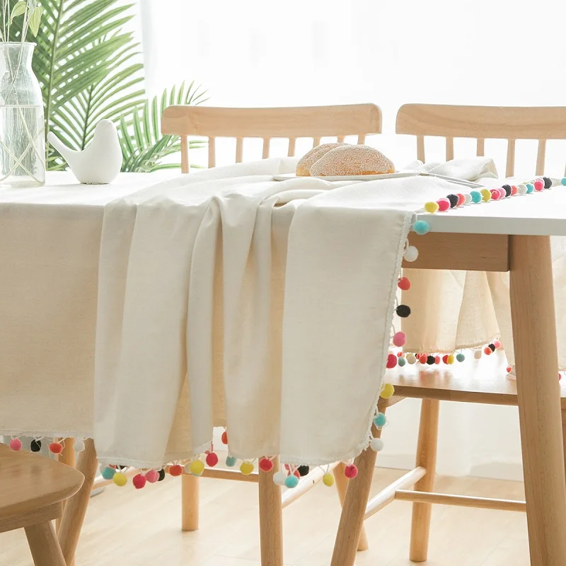 Linen Cotton Table Cloth Tassel Natural Solid Rectangle table cloth Party Home Hotel Cover toalha de mesa | Дом и сад