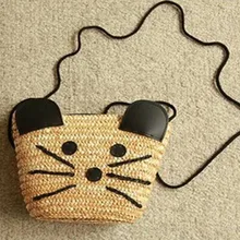 Новые женские хозяйственные сумки с принтом в виде милой мышки ручной работы плетеная, из соломы Летняя Пляжная Сумка Соломенная шляпа для женщин и девочек трава Повседневное сумки