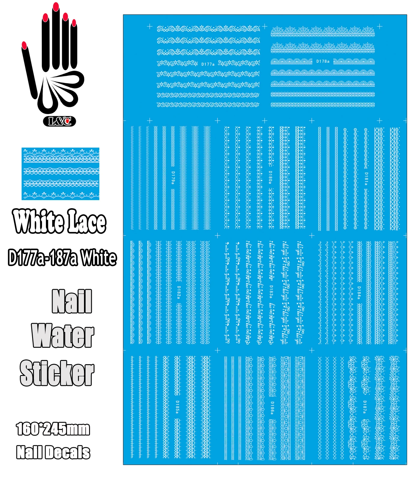 11 Sheets/Lot Nail Art Sticker D177a-187a White Lace Water Transfer Decal For Tip(11 DESIGNS IN 1) | Красота и здоровье