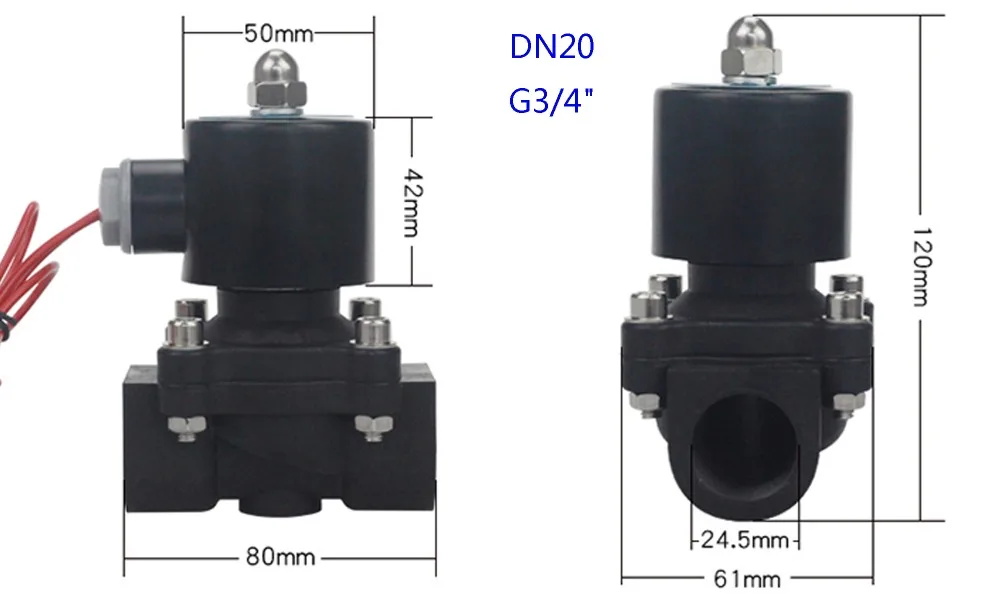 DN08/10/15/20/25/32/40/50 AC 110V AC 220V DC 12V DC 24V Пластик нормально закрытый электромагнитный клапан воды клапан переключающего клапана