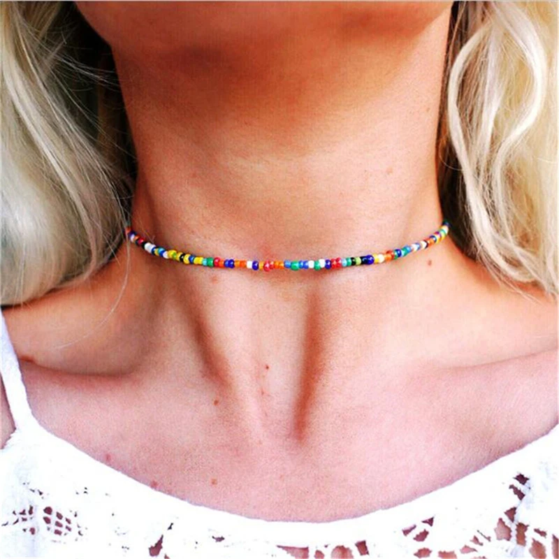 Boho Nature Stone Sun Moon Star Beaded Choker Jewelry Bohemia Multicolored Beads Chain Necklace for Women C25