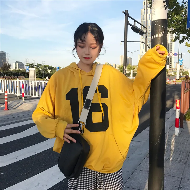 

Fashion Streetwear Womens Sweatshirts Hoodie Korean Ulzzang Harajuku Clothing Letters Printed Loose Hooded Hoodies Female Tops