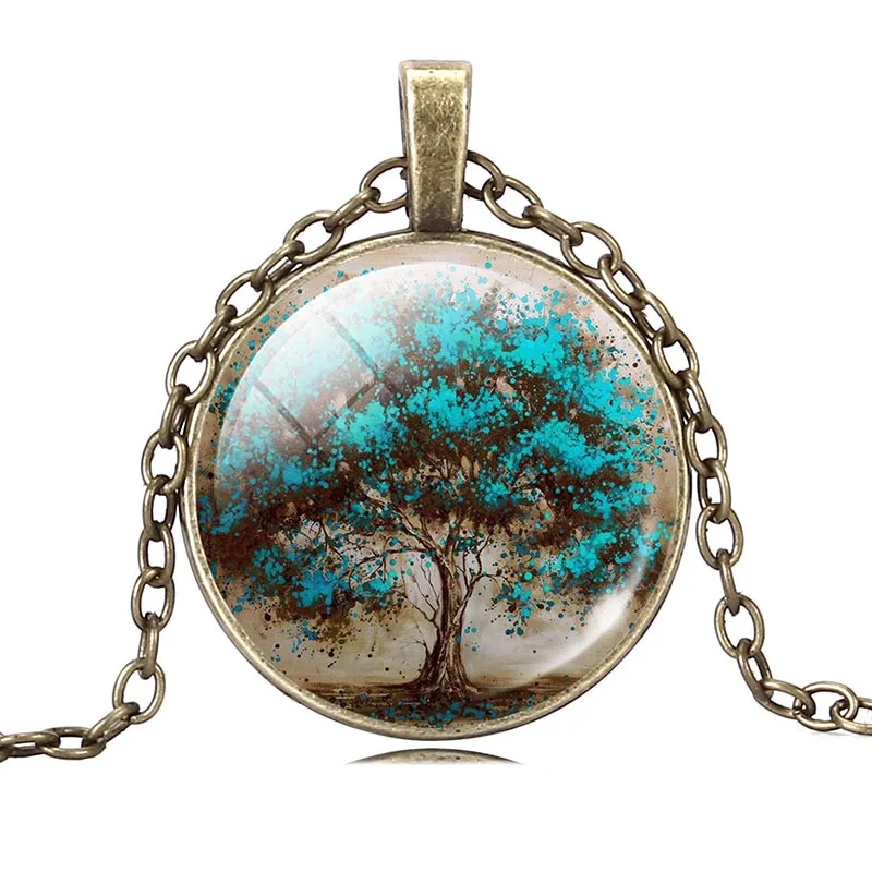 

2017 Charms Tree of Life Glass Cabochon Statement Necklace & Pendant Jewelry Vintage Bronze Chain Choker Necklace For Women Gift