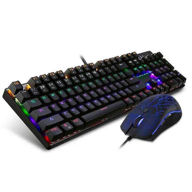 Special Offers Colorful  LED Compact Blue Switch Motospeed Inflictor CK666 Mechanical Keyboard Switches Backlit With Gaming Mouse#ZS