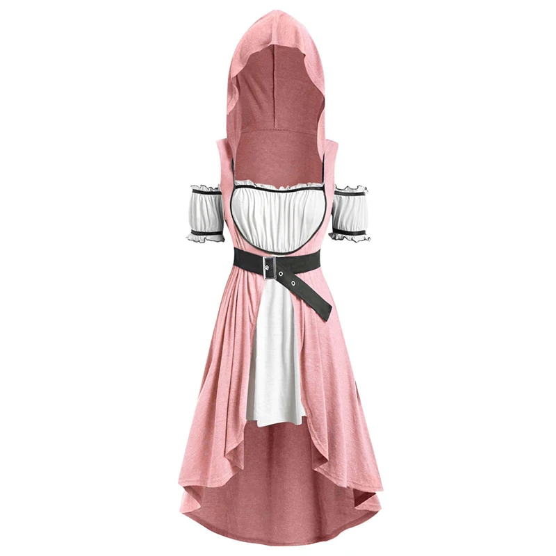 

Women Dress Hooded Asymmetrical Vintage Belt Loose Retro A Line Costume Medieval