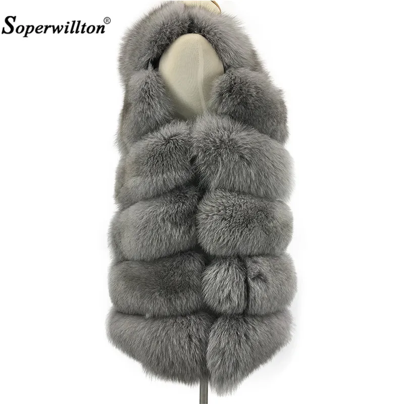 Soperwillton 2019 Новинка 6 ручек красный лисий мех жилет пальто для женщин зимняя