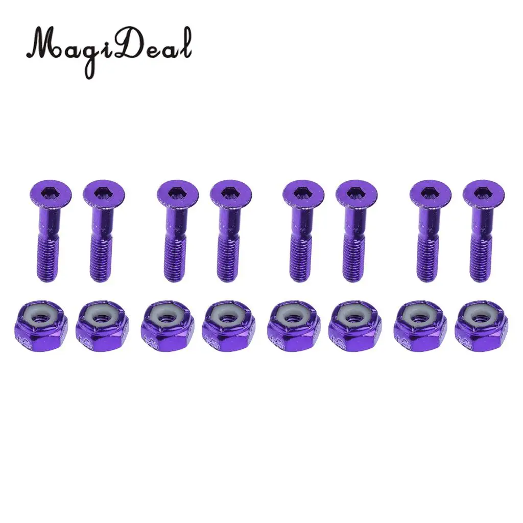 MagiDeal 8pcs Replacement Skateboard Truck Hardware Set Longboard Screws Bolts Purple