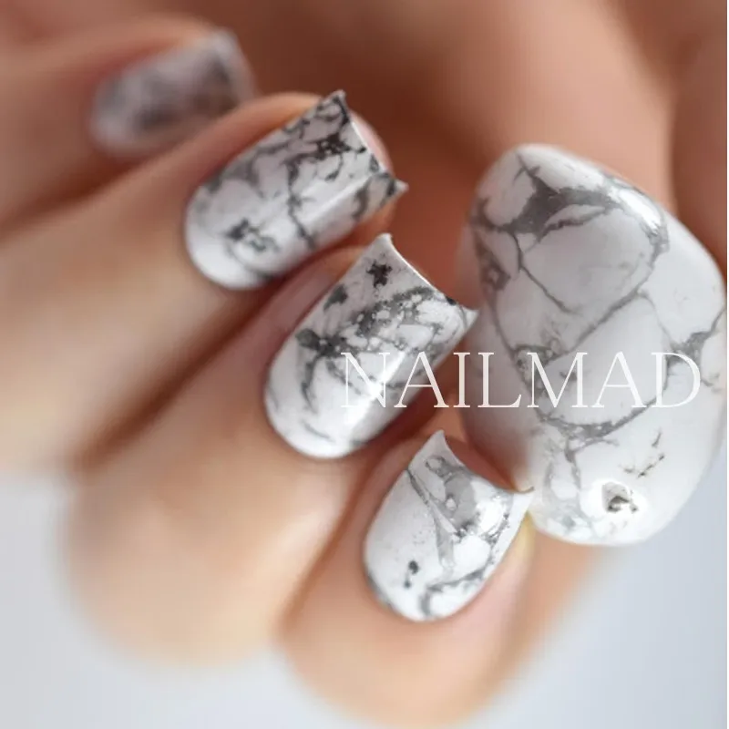 1 лист NailMAD каменные мраморные наклейки для ногтей переводные наклейки s Белый мрамор наклейки для ногтей татуировки черный мрамор водная горка