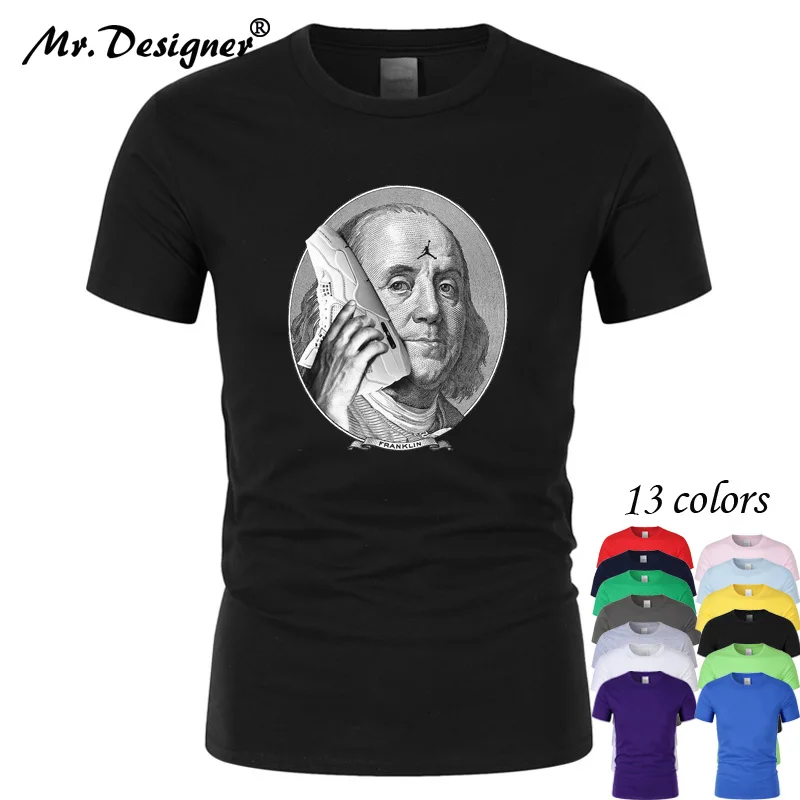 

Dollar benjamin franklin Jordan Printed Cotton Men T-Shirt Short sleeve Unisex Casual New Fashion Cool men tops Tees CT09136