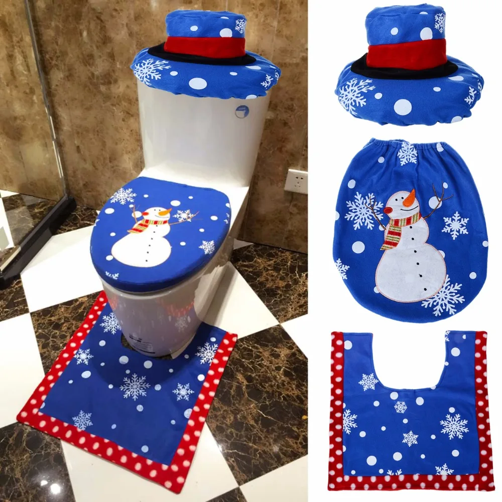 2016 Merry Christmas Decorations Snowman Toilet Seat Cover and Rug Bathroom Set Contour Rug Kerst Adornos de Navidad Para Casa