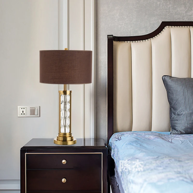 

Modern Simple Crystal Table Lamp Bedside Bedroom Living Room Hotel Table Lights Home Deco Fabric Desk Lamp Shade Desk Light
