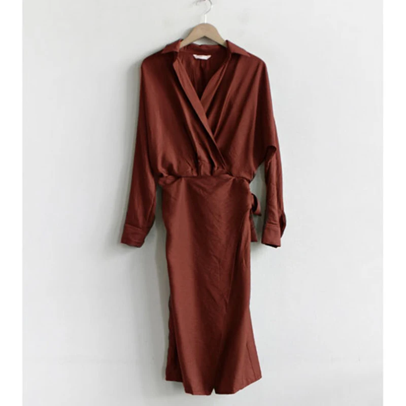 Vintage-wrap-shirt-dress-Women-v-neck-front-split-tie-waist-dress-2017-Autumn-summer-casual (1)