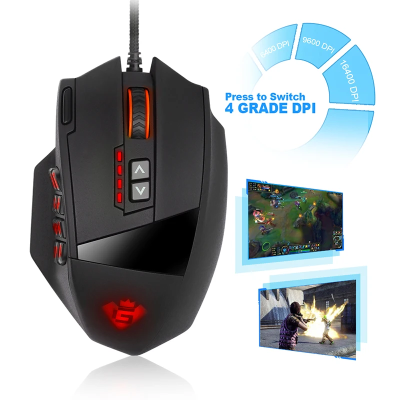 

USB Gaming Mouse 16400DPI 19 buttons ergonomic design for desktop computer accessories programmable Mice gamer lol PC