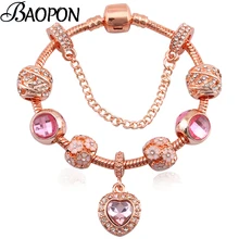 BAOPON, модные ювелирные изделия, кристалл, сердце, бусины, брендовый браслет для женщин, золотой, Европейский, сделай сам, очаровательные браслеты и браслеты Pulseira
