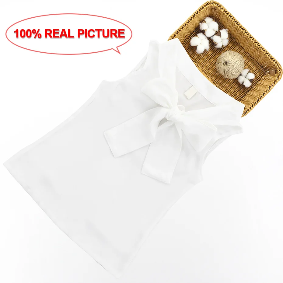 Белая блузка для девочек блузка без рукавов белые летние рубашки для девочек школьная одежда для девочек 6, 8, 10, 12, 14 лет - Цвет: White