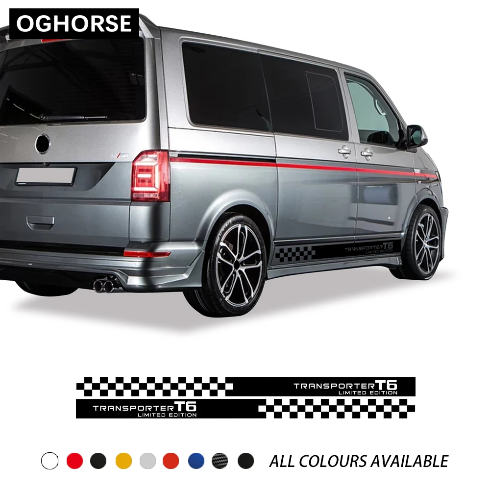 

2X Limited Edition Style Racing Stripe Door Side Stripes Skirt Sticker Vinyl Decal For Volkswagen TRANSPORTER T5 T6 Accessories