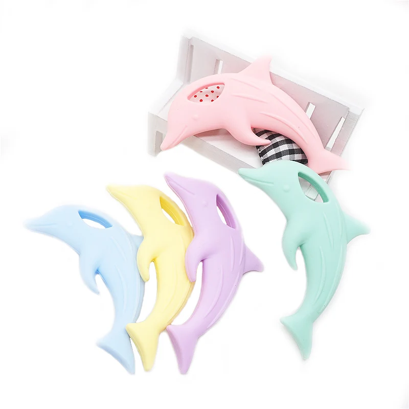 

Chenkai 10PCS BPA Free Silicone Dolphin Teether Baby Cartoon Pacifier Chewable Pendant Teething For DIY Infant Sensory Toys