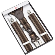 Коричневые полосатые подтяжки 4 клипсы жаккардовые подтяжки