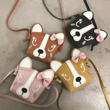 

Mini Shoulder Bag PU Leather Cute Dog Bowknot Kids Girls Casual Messenger Bags Smart Wallet Baby Girls Crossbody Bag Handbags