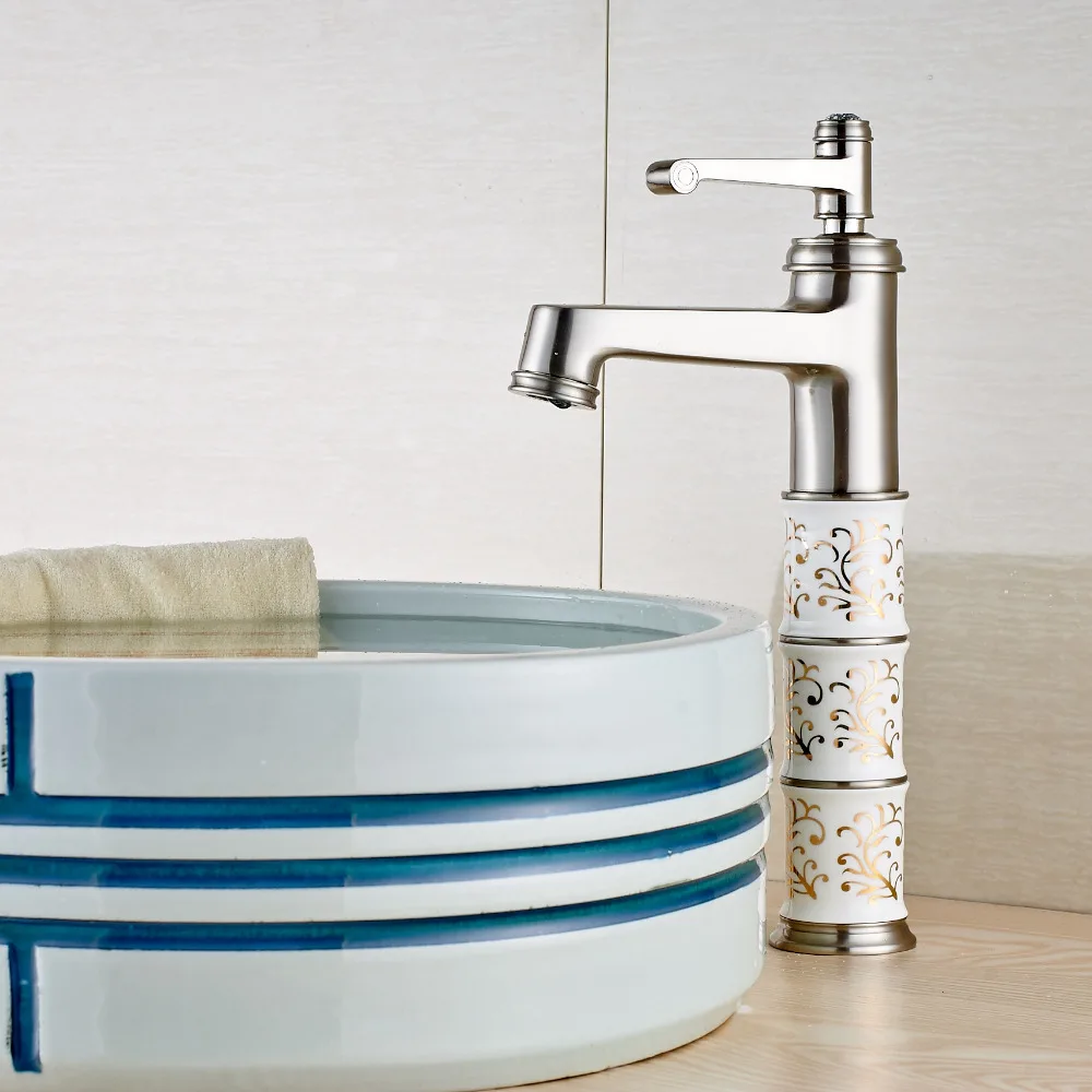 

US Free Shipping Ceramic Body Brushed Nickel Bathroom Basin Faucet Single Handle Hole Mixer Tap