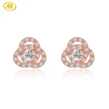 

Hutang Natural Morganite Stud Earrings Solid 925 Sterling Silver Cubic Zirconia Fine Pink Gemstone Elegant Jewelry for Women New