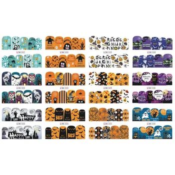

Mybormula 12 Designs New Halloween Night Nails Stickers Adhesive Transfer Skull Pumpkin Owl Pattern Full Cover Decal BN1021-1032