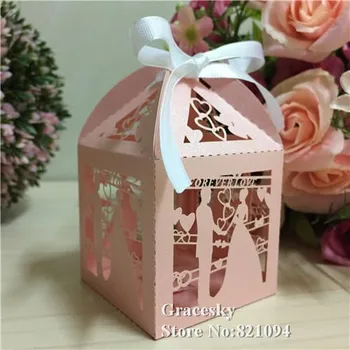 

24pcs Free Shipping Laser die Cut pearlescent Bride & Groom design Candy box Wedding Party Chocolate Boxes Party Gift supplies