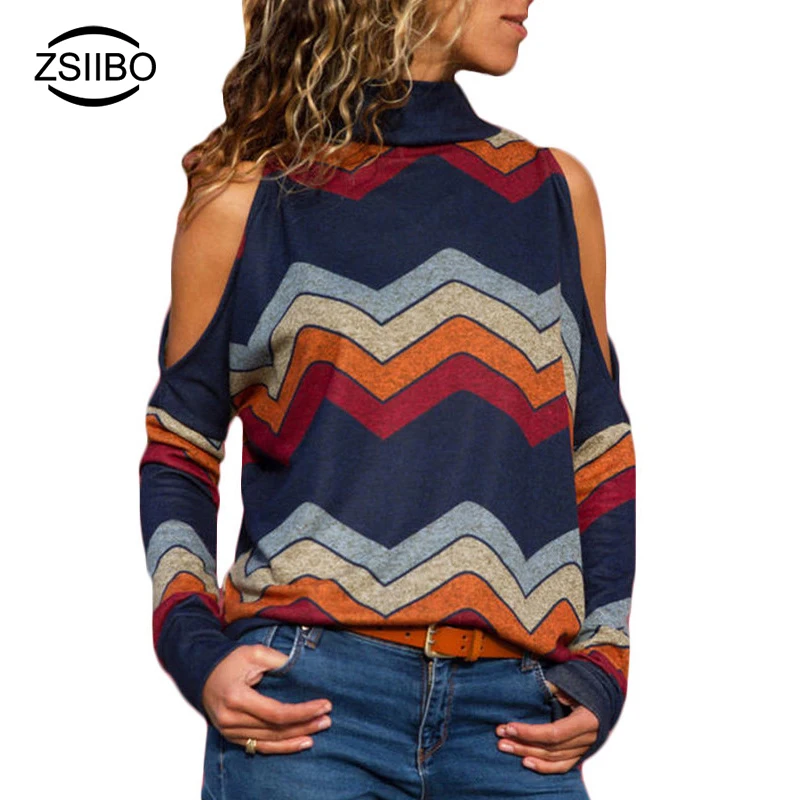 

Gradient Color turtleneck Long Sleeves Blouses Off the Shoulder Casual Shirts women clothes 2019 Spring plus size Clothing