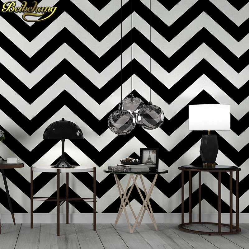 

beibehang Nordic black white striped wavy wallpaper modern minimalist geometric line curve bar 3d flooring wall paper home decor