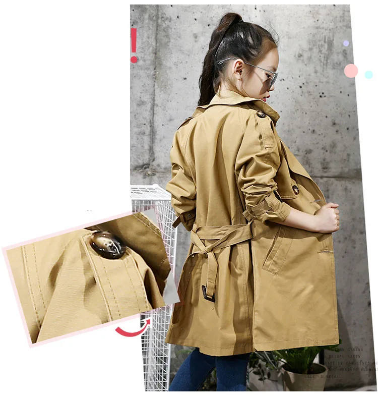 teeange little girls trench coats single breasted long jackets for girls clothing tops kids windbreaker spring autumn outerwear 6 8 10 12 Years clothing  (12)