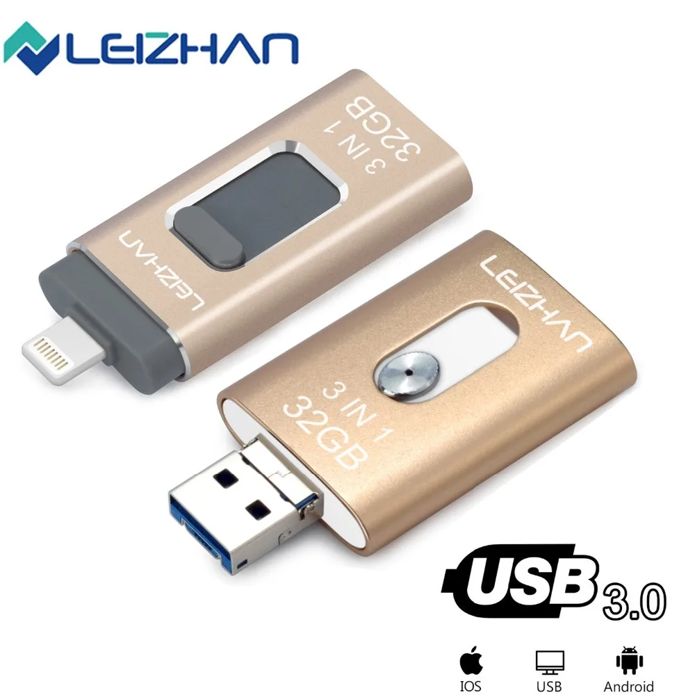Флэш накопитель USB LEIZHAN с разъемом Lightning для iPhone iPad iPod и телефонов на Android Фотокарта