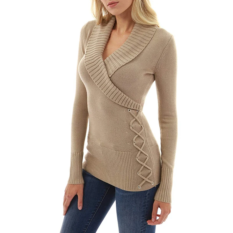 

Autumn Winter Women Sweater 2018 Solid Color V Neck Silm Ladies Sweater Long Sleeves Knitted Sweater Pullovers SJ443E