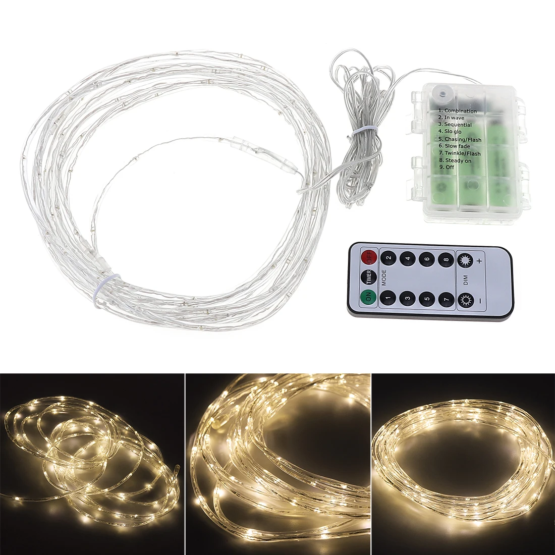 

LED Light Strips,Lamp String Transparent Solid Tube Warm White Light with Remote Control,Waterproof Box Support AAA Battery