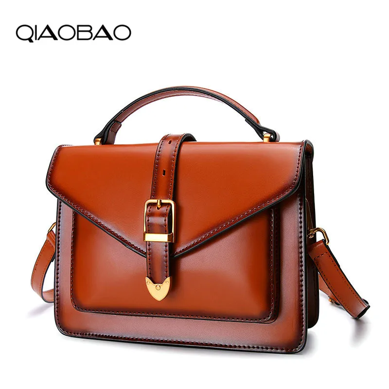 

QIAOBAO female 2019 new Messenger bag female Genuine Leather Bags retro small square fashion handbag shoulder bag tide