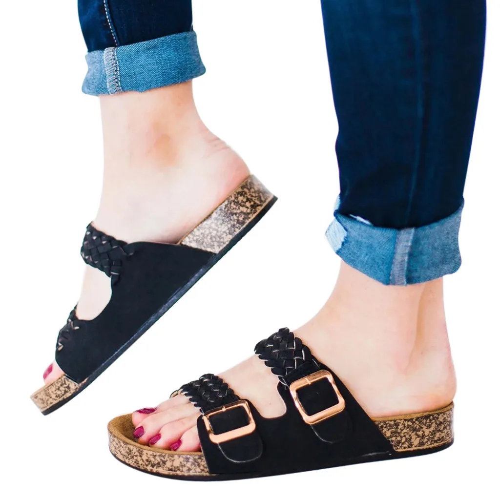 

SAGACE Slippers Women's Ladies Ankle Elegant Woven Solid Color Outdoors Flat Beach Sandals Shoes Simple Beach Slippers May 23