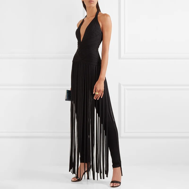 Cou Moulante Nu Bandage Femmes Salopette Partie Halter Gland 2017 V Dos Sans Manches D'été Noir qaw0Z
