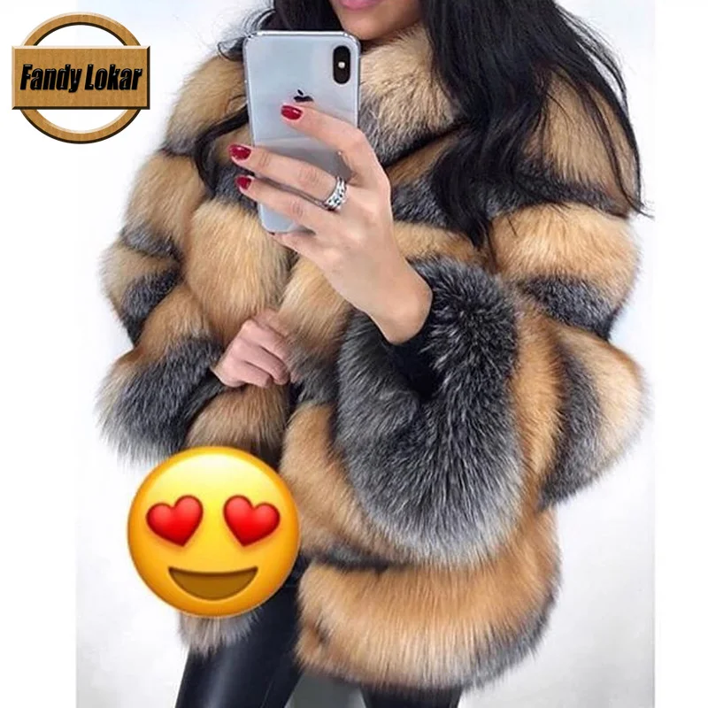 

Fandy Lokar New Real Fox Fur Coat Women Winter Warm Stand Collar Nature Fox Fur Coats Overcoat Female Genuine Furs Jacket RFC091