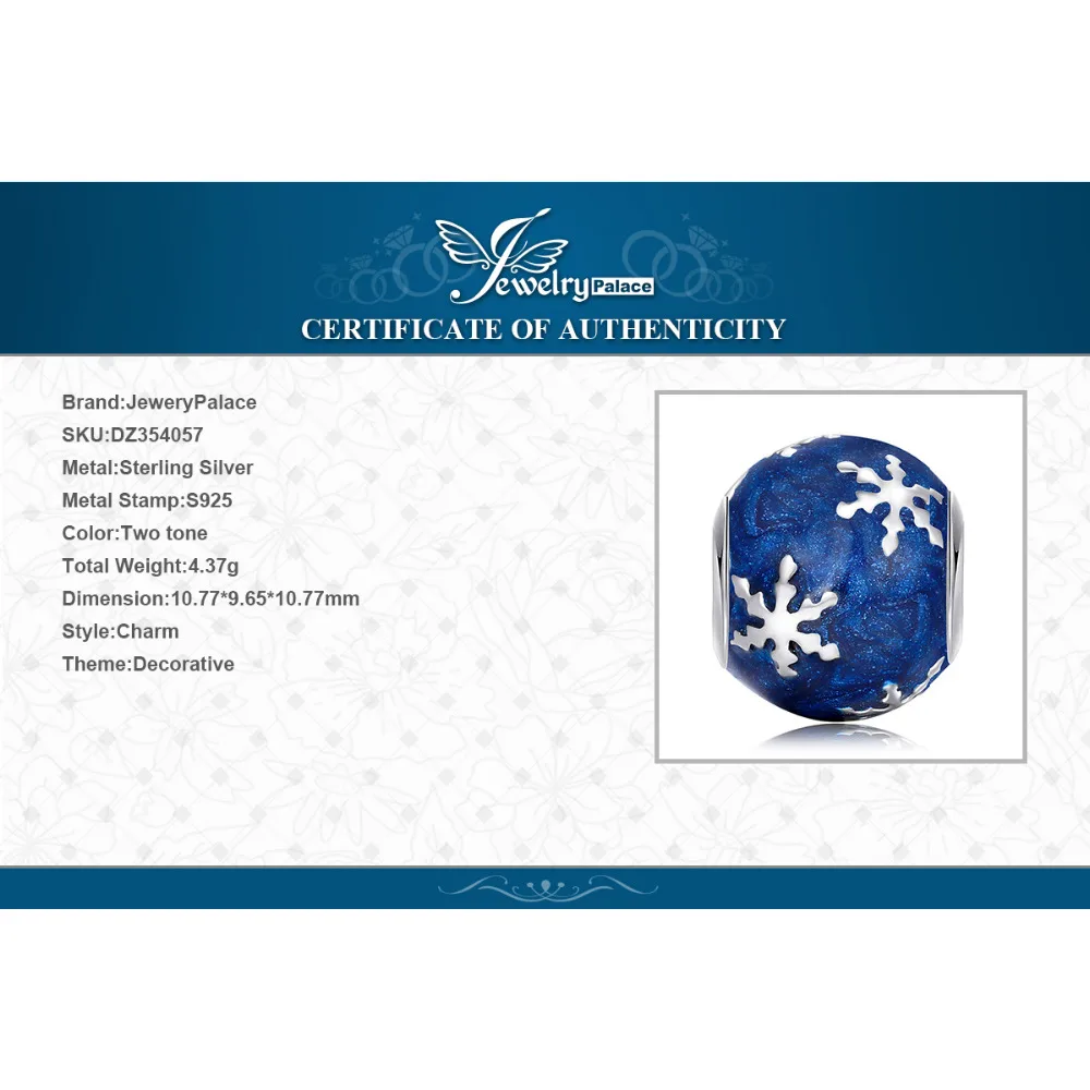 Jewelrypalace 925 пробы серебро рождественские снежинки голубой эмалью бисер Подвески Fit