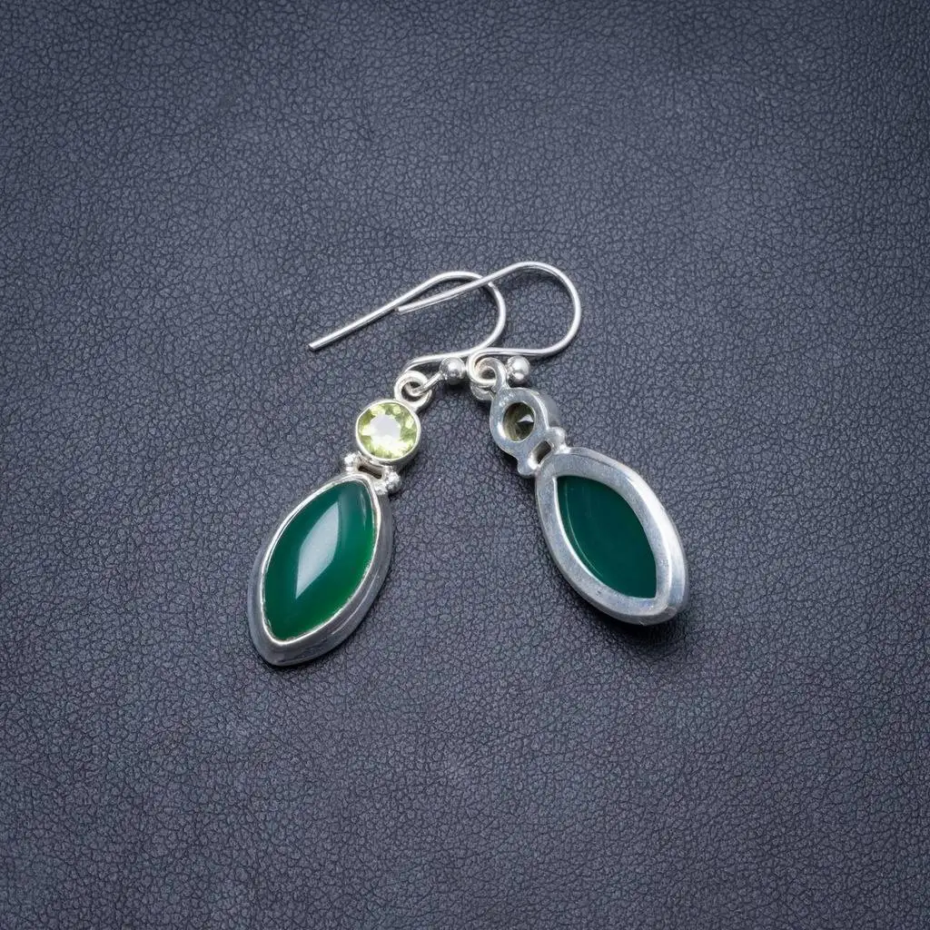 

Natural Chrysoprase and Peridot Handmade Unique 925 Sterling Silver Earrings 1.5" Y2770