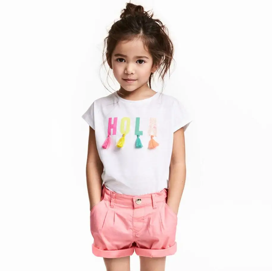 Little Maven/детей летняя детская одежда для девочек с коротким рукавом Футболка Письмо аппликация хлопковая брендовая футболка Топы 51001