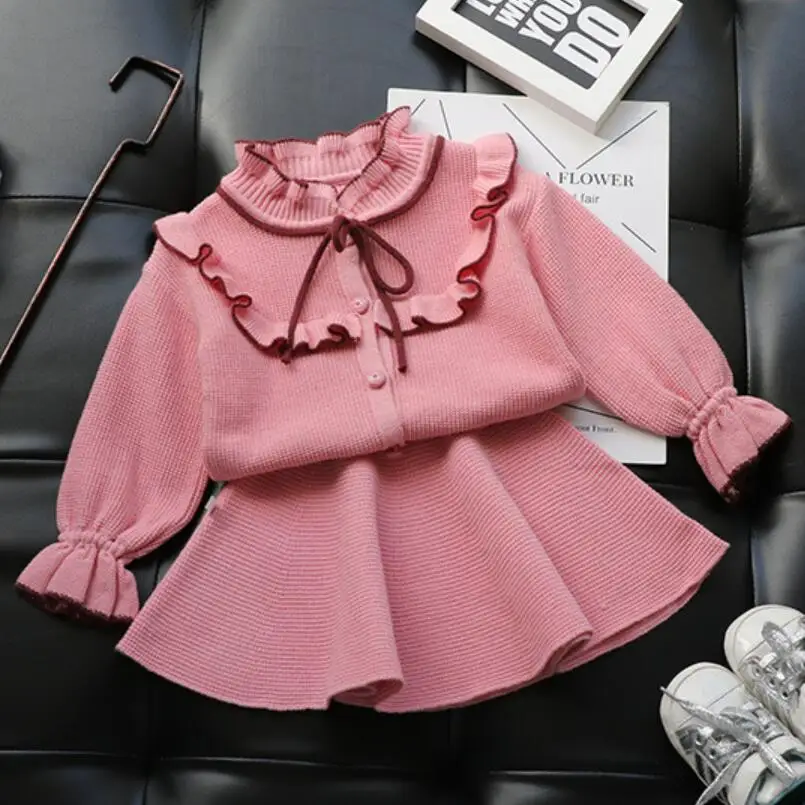 

Good Quality Spring Autumn Baby Toddler Girl Knit Clothes School Girls Clothing Set Long Sleeve Sweater+Skirt 2 Pcs Suit JW4303