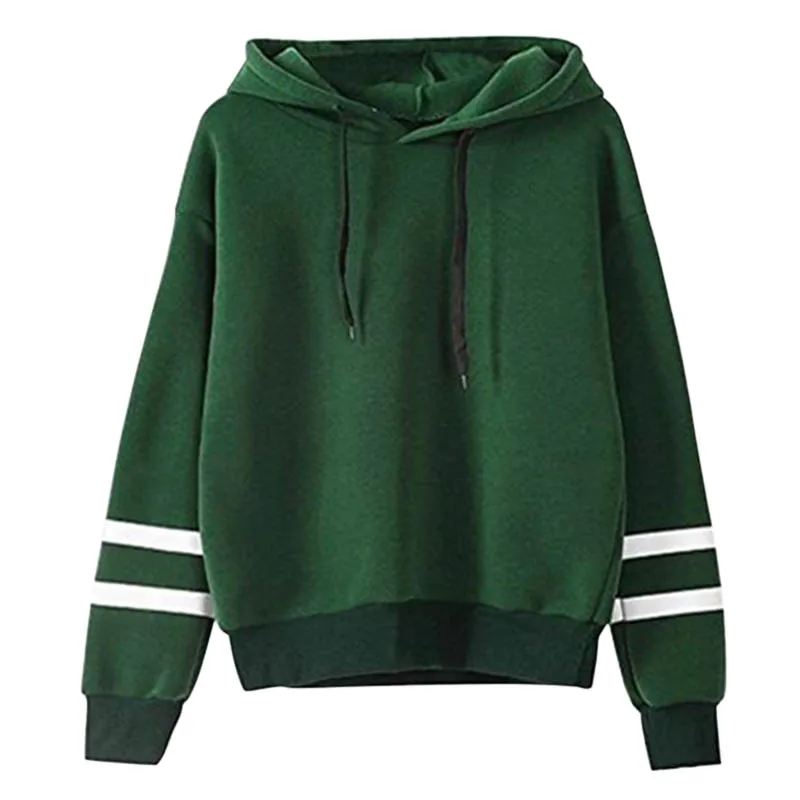  Fashion Autumn Winter Women Sweatshirt With Hat Drawstring Long Sleeve Striped Splicing Hoodies Lad