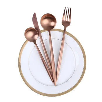 

4Pcs/Set Rose gold Stainless Steel Dinnerware Set Cutlery Dinner Tableware Kitchen Accessories Western Fork