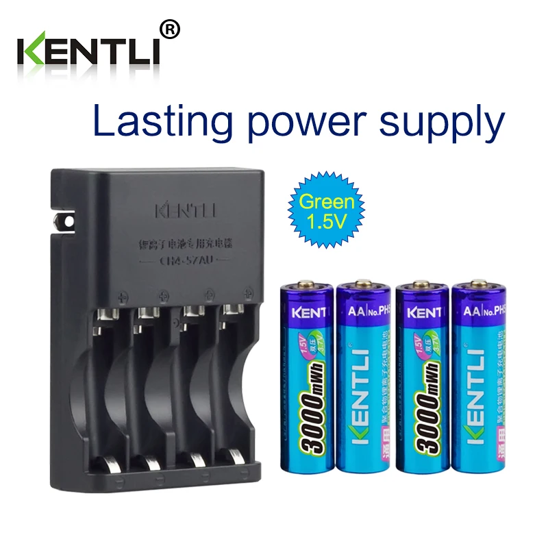 1. KENTLI 4pcs 1.5v aa 3000mWh Rechargeable Li ion Li polymer Lithium