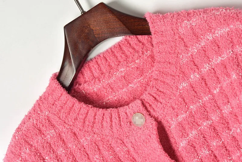 Cute Wool Cardigan Women 2019 Spring Single Buttons Striped Pink Women's Sweater Cardigan Runway Knitted Tops Outwear Streetwear