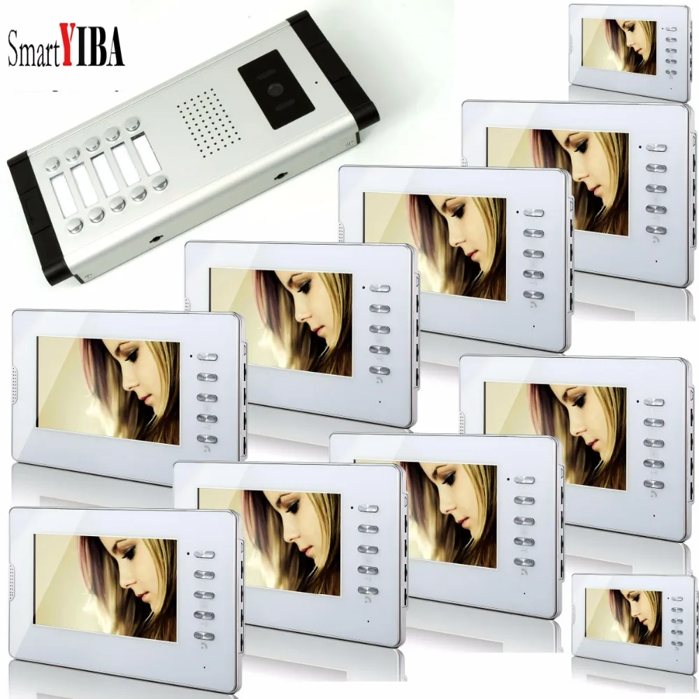 SmartYIBA 7 дюймов проводной видео звонок Камера Кольцо Дверной звонок двухстороннее аудио 10 квартиры/Семья видео-телефон двери 10 мониторов